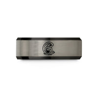 comfort fit tungsten ring – black & blue & gray tungsten bodyboarder wave wedding band