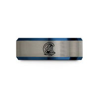 engraved tungsten rings him – black & blue & grey tungsten bodyboarder wave wedding band