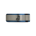 engraved tungsten rings her – black & blue & grey tungsten faceted music note wedding band