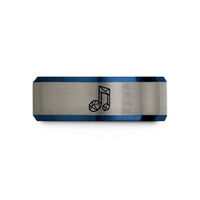 engraved tungsten rings her – black & blue & grey tungsten faceted music note wedding band