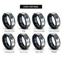 font options for inside engraving on black & blue & grey blue jay rings