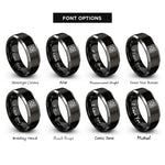 font options for inside engraving on black & gray blueprint grid rings