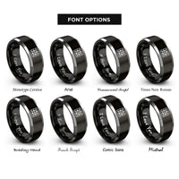 font options for inside engraving on black & gray blueprint grid rings