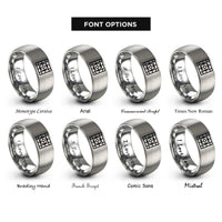 font options for inside engraving on grey blueprint grid rings