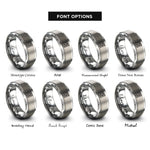 font options for inside engraving on grey blueprint grid rings