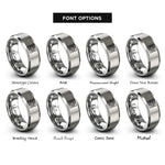 font options for inside engraving on grey blueprint grid rings