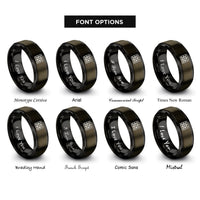 font options for inside engraving on gunmetal & black blueprint grid rings
