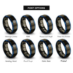 font options for inside engraving on gunmetal & blue blueprint grid rings