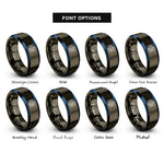 font options for inside engraving on gunmetal & blue blueprint grid rings