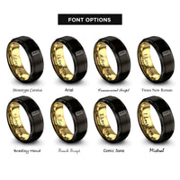 font options for inside engraving on black & gold blushing bacon strip rings