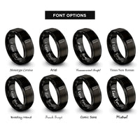 font options for inside engraving on black blushing bacon strip rings