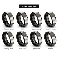 font options for inside engraving on black & grey boar print rings