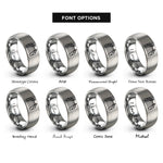 font options for inside engraving on gray boardwalk path railings rings
