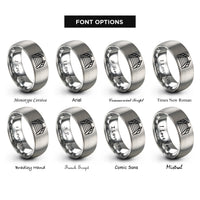 font options for inside engraving on gray boardwalk path railings rings
