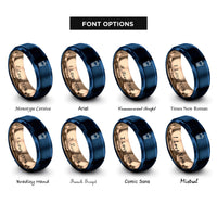 font options for inside engraving on blue & rose gold boba cup rings