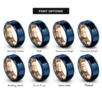 font options for inside engraving on rose gold & blue boba cup rings
