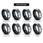 font options for inside engraving on black & blue & silver bodybuilder flex rings