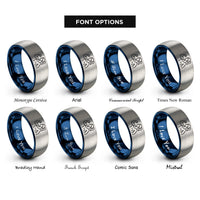 font options for inside engraving on blue & grey bodybuilder flex rings