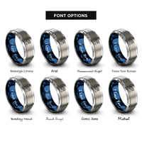 font options for inside engraving on blue & gray bodybuilder flex rings