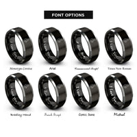 font options for inside engraving on black & silver bodybuilder silhouette rings