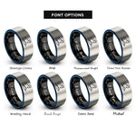 font options for inside engraving on black & blue & gray bodysurfer silhouette rings