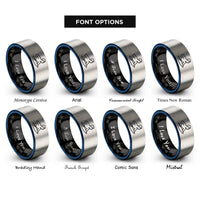 font options for inside engraving on black & blue & gray bodysurfer silhouette rings