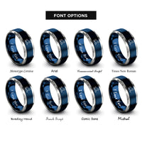 font options for inside engraving on blue & grey bodysurfer silhouette rings