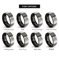 font options for inside engraving on black & gray boot arrow rings