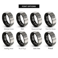 font options for inside engraving on black & gray boot print mountain rings