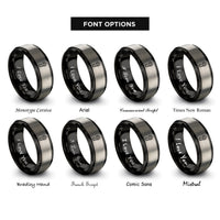 font options for inside engraving on black & silver boot print mountain rings