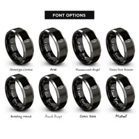 font options for inside engraving on black & gray boot print mountain rings