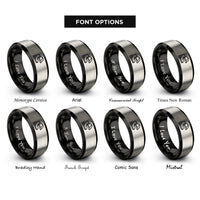 font options for inside engraving on black & grey boots helmet rings