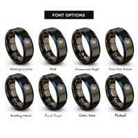 font options for inside engraving on gunmetal & blue bora bora rings