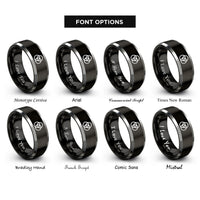 font options for inside engraving on black & gray borromean rings rings