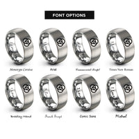 font options for inside engraving on gray borromean rings rings