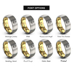 font options for inside engraving on gold & gray botanical flower rings