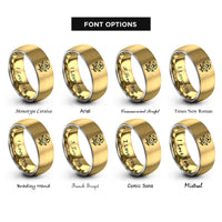 font options for inside engraving on gold & gray botanical flower rings