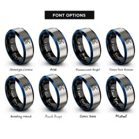 font options for inside engraving on black & blue & gray bottlenose dolphin rings