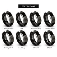 font options for inside engraving on black & silver boulderer overhang reach rings