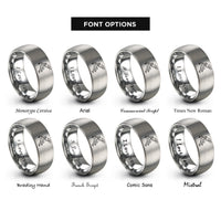 font options for inside engraving on grey boulderer overhang reach rings
