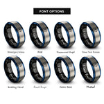 font options for inside engraving on black & blue & gray bow arrow rings