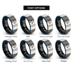 font options for inside engraving on black & blue & gray bow arrow rings