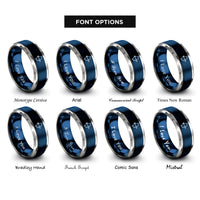 font options for inside engraving on blue & silver bow arrow rings