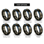 font options for inside engraving on gunmetal & blue bow pins rings