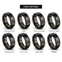 font options for inside engraving on gunmetal & blue bow pins rings
