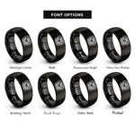 font options for inside engraving on black bowen knot heart rings