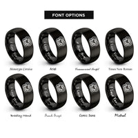 font options for inside engraving on black bowen knot heart rings