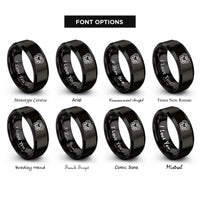 font options for inside engraving on black bowen knot heart rings
