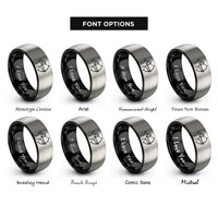 font options for inside engraving on black & gray bowhunter silhouette draw rings
