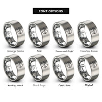 font options for inside engraving on gray bowhunter silhouette draw rings